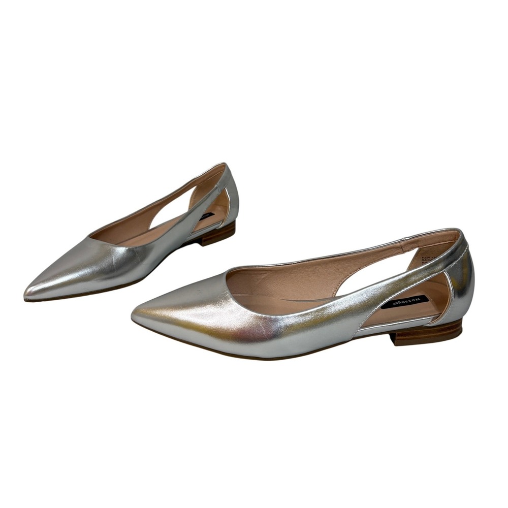 Masseys Women Pointed Toe Ballet Flats 8.5W Metallic Silver Shiny Ballerina Shoe